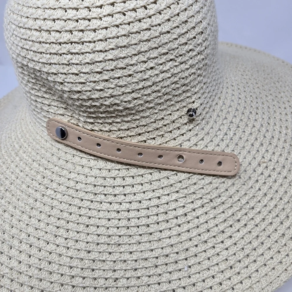 LANDS' END NATURAL CREAM OVERSIZE ADJUSTABLE SUN HAT CAP WOMEN OS VACATION BEACH